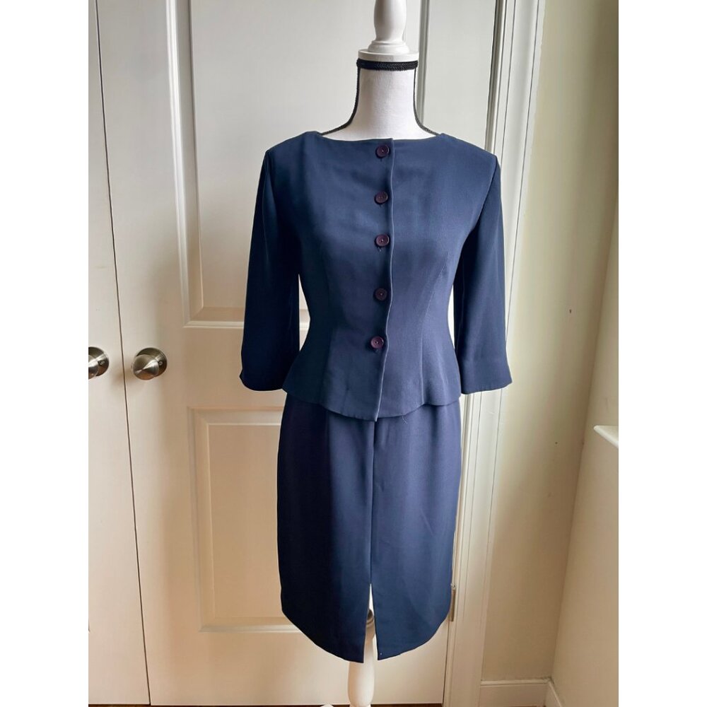 David Warren Petites Navy Skirt Suit - Size 2P